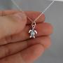 Sterling Silver Tiny Baby Sea Turtle 3D Charm Necklace, 18'' Cable Chain