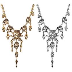 YADOCA 2 Pcs Multi-Level Pirate Skull Charm Necklace Collar Bib for Women Punk Gothic Statement Party Jewelry