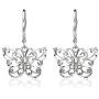 Sterling Silver Diamond-cut Filigree Thin Dainty Butterfly Dangle Drop Leverback Earrings