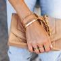 Mevecco Gold Beaded Bracelets,18K Gold Plated Handmade Cute Satellite Diamond Cut Oval and Round Beads Rope Chain Dainty Bracelet for Women