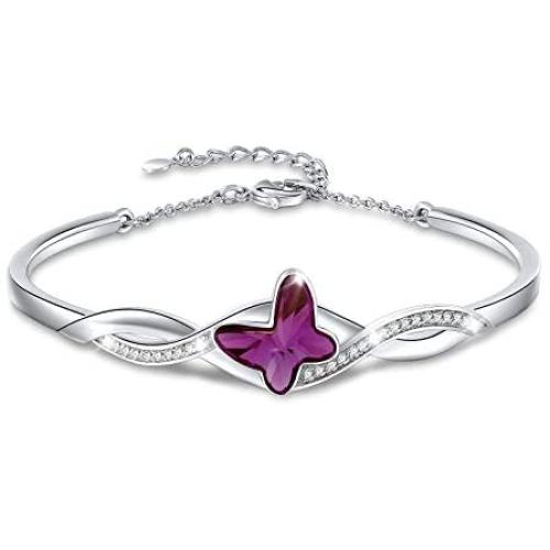 GEORGE · SMITH Infinity Love Butterfly Crystal Women Bangle Bracelet White Gold Adjustable Charms Bracelets with Austria Crystals Mothers Day Jewelry Gifts with Elegant Gift Box