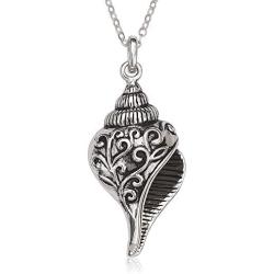 925 Sterling Silver Fancy Aquatic Oxidized Seashell 18’’ Pendant Necklace