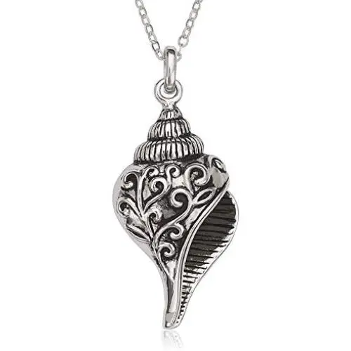 925 Sterling Silver Fancy Aquatic Oxidized Seashell 18’’ Pendant Necklace