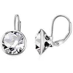 AOBOCO Sterling Silver Bella Earrings Embellished with Crystals from Austria, Hypoallergenic Pierced Leverback Cushion Cut Earrings, Fine Jewelry Gifts for Women