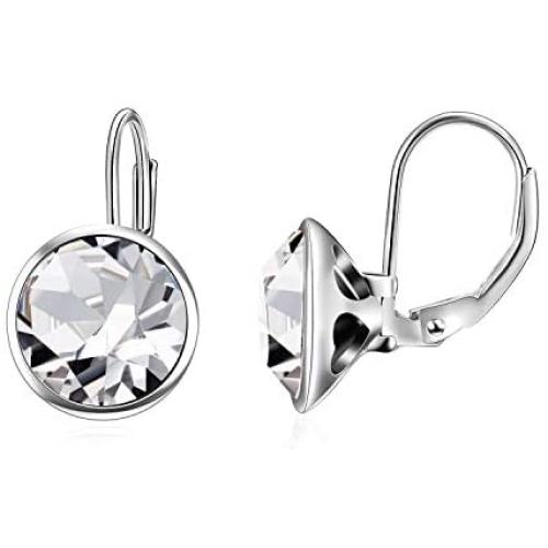 AOBOCO Sterling Silver Bella Earrings Embellished with Crystals from Austria, Hypoallergenic Pierced Leverback Cushion Cut Earrings, Fine Jewelry Gifts for Women