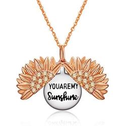 You are My Sunshine Necklace Sterling Silver Personalized Simulated Birthstone Sunflower Necklace Locket with Engraved Hidden Message Pendant Jewelry Gifts for Her