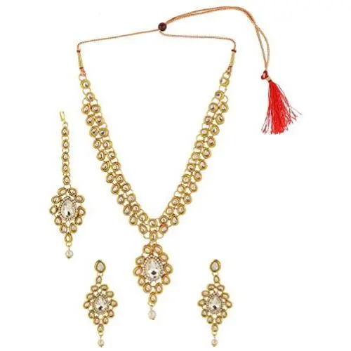 Efulgenz Indian Bollywood Kundan Choker Multilayer Neckalce Earrings Maangtikka Wedding Bridal Jewelry Set