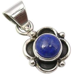 SilverStarJewel 925 Sterling Silver 7 x 7 mm Lapis Lazuli Pendant 2.3 cm Handmade Gift