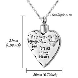 HQ Unisex No Longer by My Side But Forever in My Heart Dad&Mom Cremation Ashes Urn Pendant Silver Heart Memorial Necklace