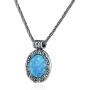 Antique Style 925 Sterling Silver Necklace with Created Blue Fire Opal Floral Design Pendant, 20''