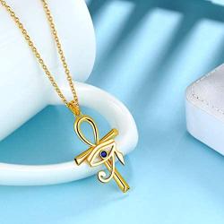 Jewmon Protection Ankh Cross Eye of Horus Necklace Earrings Set for Mens Women Sterling Silver Horus Eye of Ra Ankh Necklace/Earrings Jewelry Set Ancient Egyptian Amulet Jewelry Gift for Mom Grandma
