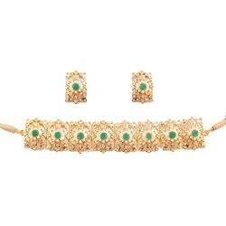 Touchstone Indian Bollywood Gorgeous Intricate Workmanship Mughal White Colorful Rhinestone Crystal Wedding Designer Jewelry Choker Necklace Set in Gold and Silver Tone for Women.