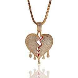 KMASAL Jewelry Hip Hop Iced Out Broke Heart Chain Bling Pendant 18K Gold Plated Necklace for Men Women