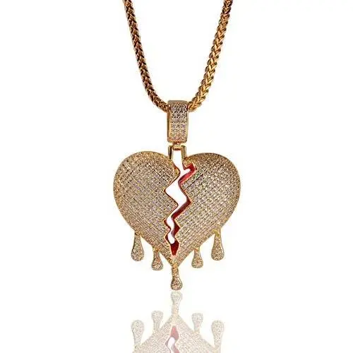 KMASAL Jewelry Hip Hop Iced Out Broke Heart Chain Bling Pendant 18K Gold Plated Necklace for Men Women KMASAL Jewelry Hip Hop Iced Out Broke Heart Chain Bling Pendant 18K Gold Plated Necklace for Men Women