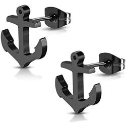 DianaL Boutique 316L Black Stainless Steel Nautical Marine Anchor Stud Earrings Gift Boxed Fashion Jewelry