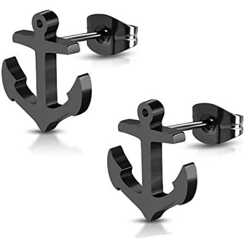 DianaL Boutique 316L Black Stainless Steel Nautical Marine Anchor Stud Earrings Gift Boxed Fashion Jewelry