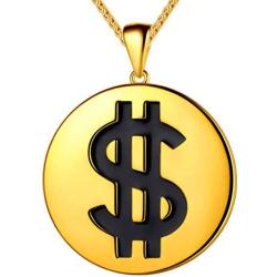 beautlace US Dollar Money Sign Necklaces Silver/18K Gold/Black Gun Plated Round Coin Dollar Pendant Jewelry for Men and Women KP0126