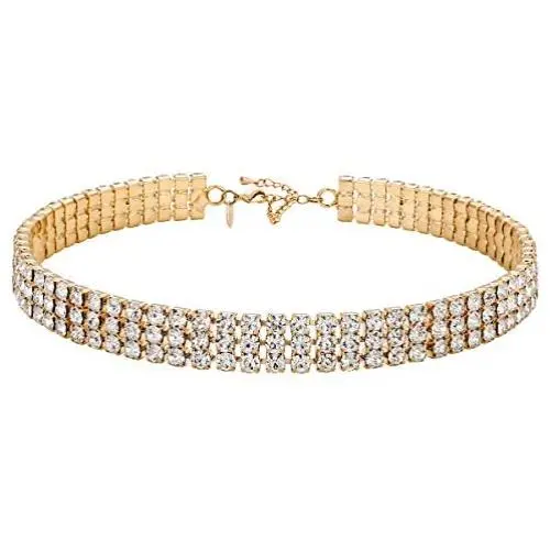 Zealmer 3 Row Rhinestone Choker Necklace for Wedding Bride Bridemaids Gift 18K Gold Plated Zealmer 3 Row Rhinestone Choker Necklace for Wedding Bride Bridemaids Gift 18K Gold Plated