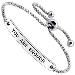 SOUSYOKYOSAM You are Enough Inspirational Quote Mantra Phrase Engraved Bangle Bracelet Positive Jewelry Gift