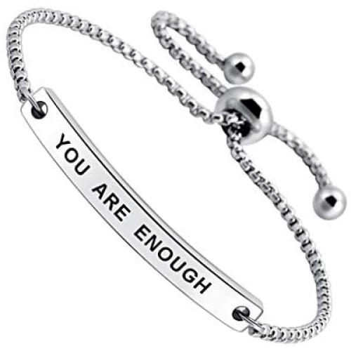 SOUSYOKYOSAM You are Enough Inspirational Quote Mantra Phrase Engraved Bangle Bracelet Positive Jewelry Gift