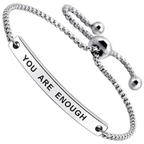 SOUSYOKYOSAM You are Enough Inspirational Quote Mantra Phrase Engraved Bangle Bracelet Positive Jewelry Gift SOUSYOKYOSAM You are Enough Inspirational Quote Mantra Phrase Engraved Bangle Bracelet Positive Jewelry Gift