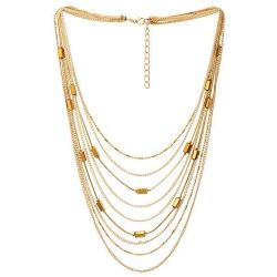 COOLSTEELANDBEYOND Statement Choker Collar Necklace Waterfall Multi-Strand Chain with Rectangle Crystal Bead Charm