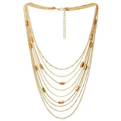 COOLSTEELANDBEYOND Statement Choker Collar Necklace Waterfall Multi-Strand Chain with Rectangle Crystal Bead Charm COOLSTEELANDBEYOND Statement Choker Collar Necklace Waterfall Multi-Strand Chain with Rectangle Crystal Bead Charm