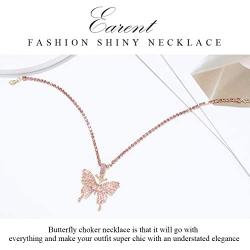 Earent Crystal Butterfly Choker Necklace Rhinestone Pendant Necklaces Chain Sparkly Butterfly Jewerly Fashion Party Accessories for Women and Girls