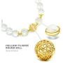 Rose&Poem Faceted Clear Quartz Crystal Bracelet, 14K Gold Plated Hollow Filigree Round Ball Charm Beaded Stretch Bracelet, Handmade 8mm Healing Crystal Gemstone Beads, Dainty Jewelry Gift
