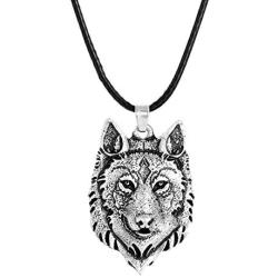Mson Nordic Pendant Necklace Viking Wolf Head Necklace Punk Jewelry Wolf Head Hip Hop Charm