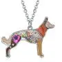 DUOWEI Floral Belgian Malinois Dog Pendant Necklace Alloy Enamel Rhinestone Pets Jewelry Gifts for Women Teens Girls