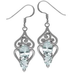 Silvershake 3.1ct. Genuine Blue Aquamarine 925 Sterling Silver Swirl and Spiral Dangle Hook Earrings