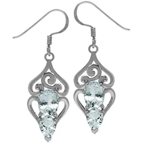 Silvershake 3.1ct. Genuine Blue Aquamarine 925 Sterling Silver Swirl and Spiral Dangle Hook Earrings Silvershake 3.1ct. Genuine Blue Aquamarine 925 Sterling Silver Swirl and Spiral Dangle Hook Earrings
