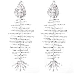 Yokawe Fashion Rhinestone Dangle Earrings Silver Exaggerated Fishbone Earrings Crystal Drop Statement Ear Jewelry for Women and Girls