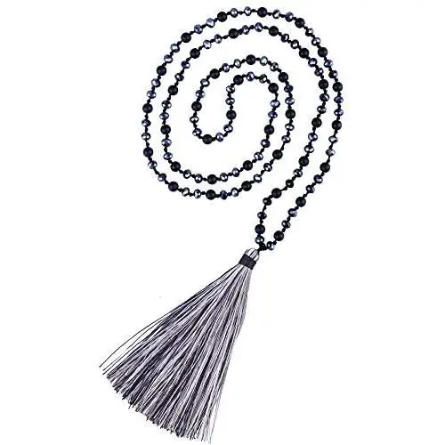 KELITCH Round Matte Ore Crystal Beaded Necklace Handmade Colorful Long Tassel Pendant Necklace KELITCH Round Matte Ore Crystal Beaded Necklace Handmade Colorful Long Tassel Pendant Necklace