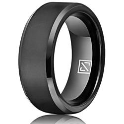 Luxffield Basic 6mm 8mm Men Wedding Black/ Silver/ Rose Gold Tungsten Ring, Couple Promise Wedding Band, Matte Finish Beveled Polished Edge Comfort Fit, Size 7.5 to 13