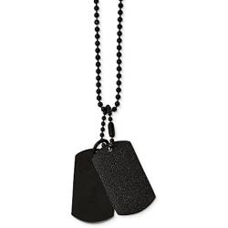 Stainless Steel Mens Brushed and Laser Cut Black IP Double Dog tag Pendant Necklace Charm Chain 20''