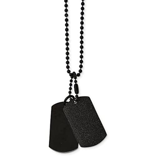 Stainless Steel Mens Brushed and Laser Cut Black IP Double Dog tag Pendant Necklace Charm Chain 20''