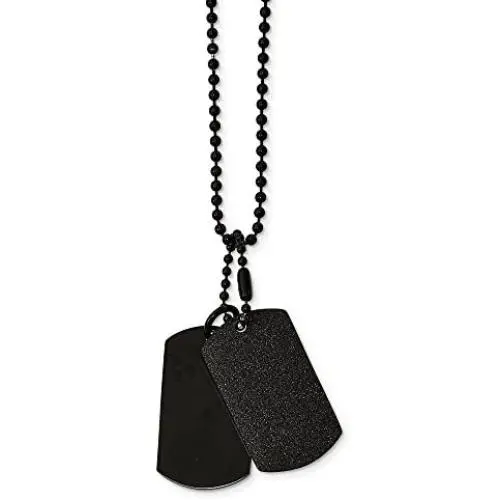 Stainless Steel Mens Brushed and Laser Cut Black IP Double Dog tag Pendant Necklace Charm Chain 20'' Stainless Steel Mens Brushed and Laser Cut Black IP Double Dog tag Pendant Necklace Charm Chain 20''