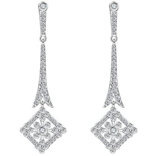 EVER FAITH Wedding Art Deco Royal Gatsby Inspired Chandelier Earrings Pave Zircon Clear Silver-Tone