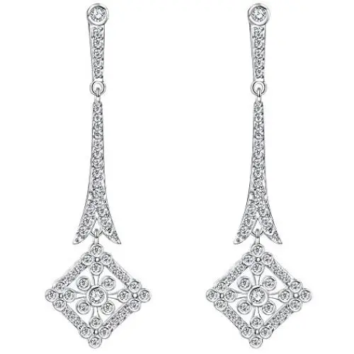 EVER FAITH Wedding Art Deco Royal Gatsby Inspired Chandelier Earrings Pave Zircon Clear Silver-Tone