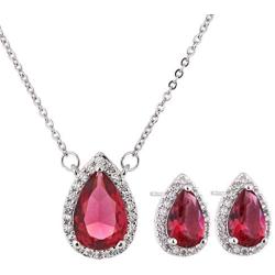 AMYJANE Bridal Jewelry Set for Women - Sterling Silver Teardrop Crystal Cubic Zirconia CZ Halo Necklace Earrings Set for Girls Wedding Party Prom Bride Bridesmaids Gift