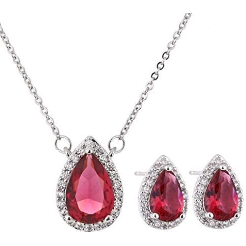 AMYJANE Bridal Jewelry Set for Women - Sterling Silver Teardrop Crystal Cubic Zirconia CZ Halo Necklace Earrings Set for Girls Wedding Party Prom Bride Bridesmaids Gift