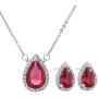 AMYJANE Bridal Jewelry Set for Women - Sterling Silver Teardrop Crystal Cubic Zirconia CZ Halo Necklace Earrings Set for Girls Wedding Party Prom Bride Bridesmaids Gift