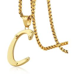 HZMAN Mens Stainless Steel Alphabet Initial Letters Pendant Necklace 2 Colors Gold Silve from A-Z