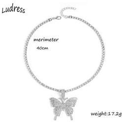 Ludress Boho Butterfly Necklaces Silver Christmas Choker Chain Necklace Rhinestone Pendant Necklaces Jewelry Accessories for Women and Girls