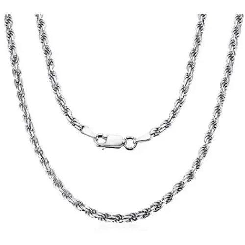 AINUOSHI Yellow Gold or Rhodium Plated Sterling Silver 1.4mm-5.0mm Twist Rope Chain Necklace for Women Men, 16-28 inches