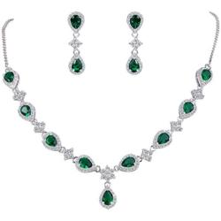 EleQueen Womens Silver-Tone Cubic Zirconia Teardrop Flower Bridal V-Necklace Jewelry Set Dangle Earrings