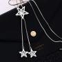QIAN0813 Charm Triple Crystal Star Long Sweater Chain Necklace Fine Jewelry Crystals Women Red Pearl Cross Tassel Necklace
