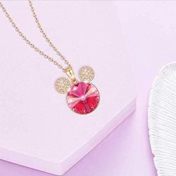 Mickey Mouse Pendant Necklace, 18K Gold Plated Cute Animal Necklace for Girls Women, Made with Swarovski Crystal, Lovely Jewelry Gift Christmas Birthday for Girls Daughter Women Wife Her,16''+2”